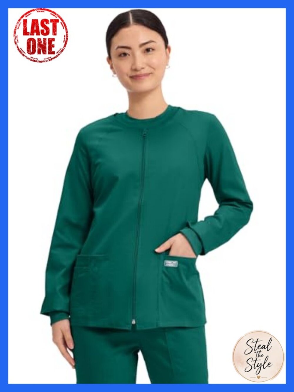 Women's Zip Front Scrub Jacket 3 Pockets 2-Way Stretch Brushed Twill
